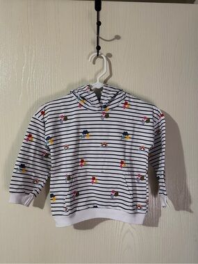 Girls' White & Navy Striped Hooded Top with Rainbow & Floral Motifs Size 5Y